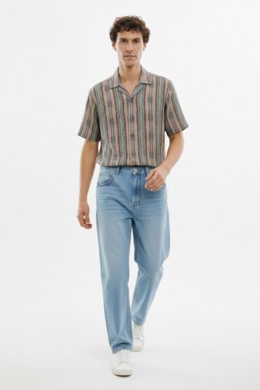 Earthy Rugged Finish Striped Cuban Collar Shirt