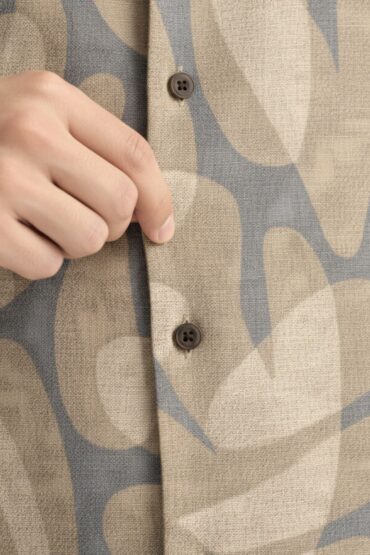 Friday Float Blue and Beige Abstract Cuban Collar Shirt