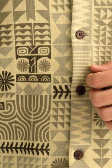 Green Abstract Tribal Print Cuban Collar Shirt