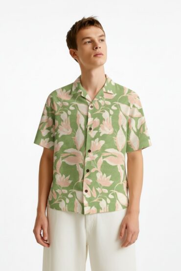 Friday Float Green Floral Cuban Collar Shirt