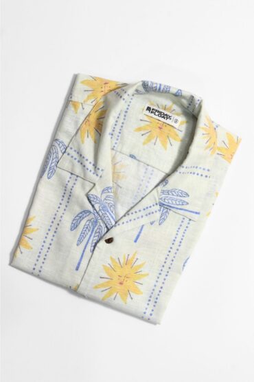 Friday Float Yellow Palm & Sun Cuban Collar Shirt