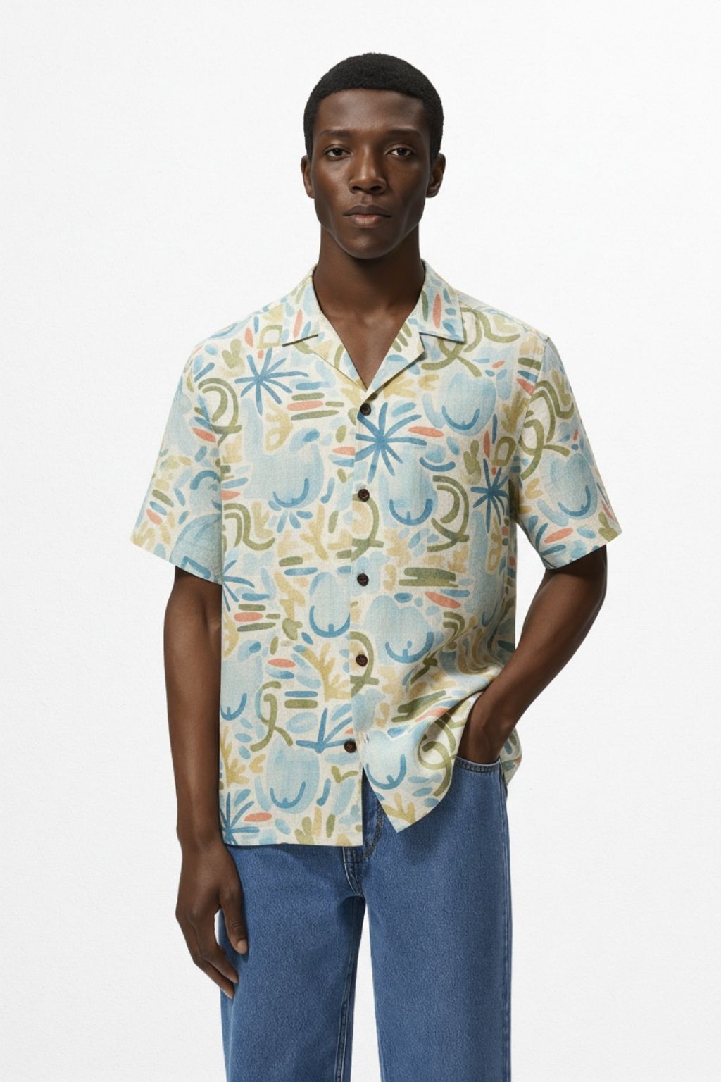 Colorful Abstract Cuban Collar Shirt - Image 5