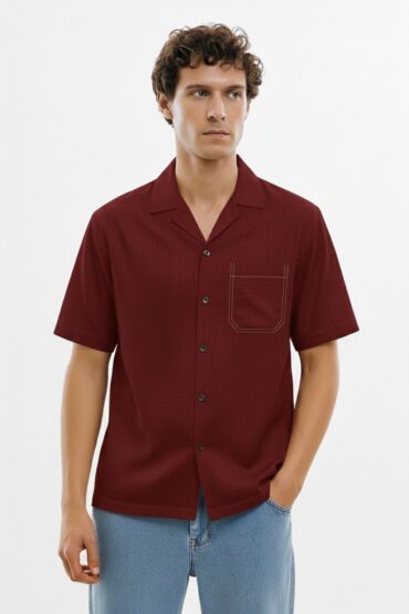 Deep Maroon Linen Cuban Collar Shirt