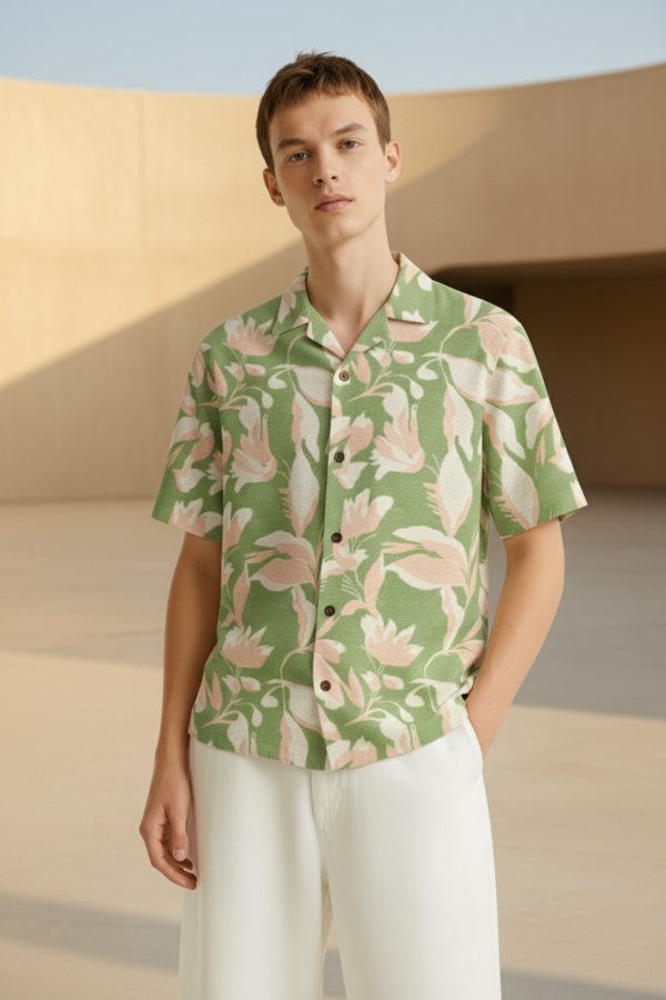 Friday Float Green Floral Cuban Collar Shirt