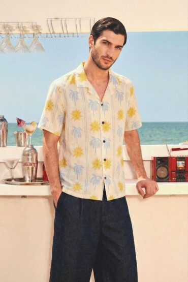 Friday Float Yellow Palm & Sun Cuban Collar Shirt