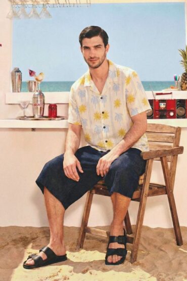 Friday Float Yellow Palm & Sun Cuban Collar Shirt