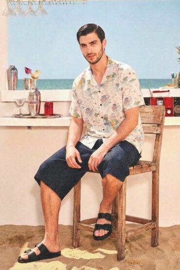 Vintage Boat Print Cuban Collar Shirt