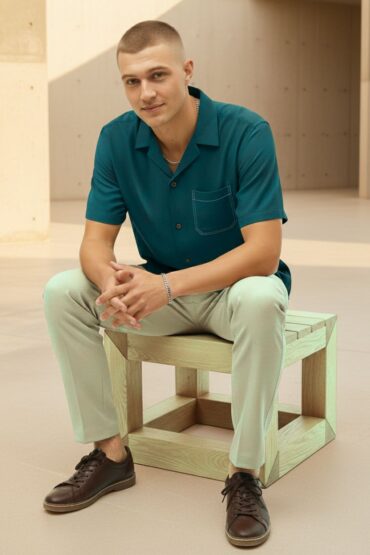 Forest Green Linen Cuban Collar Shirt