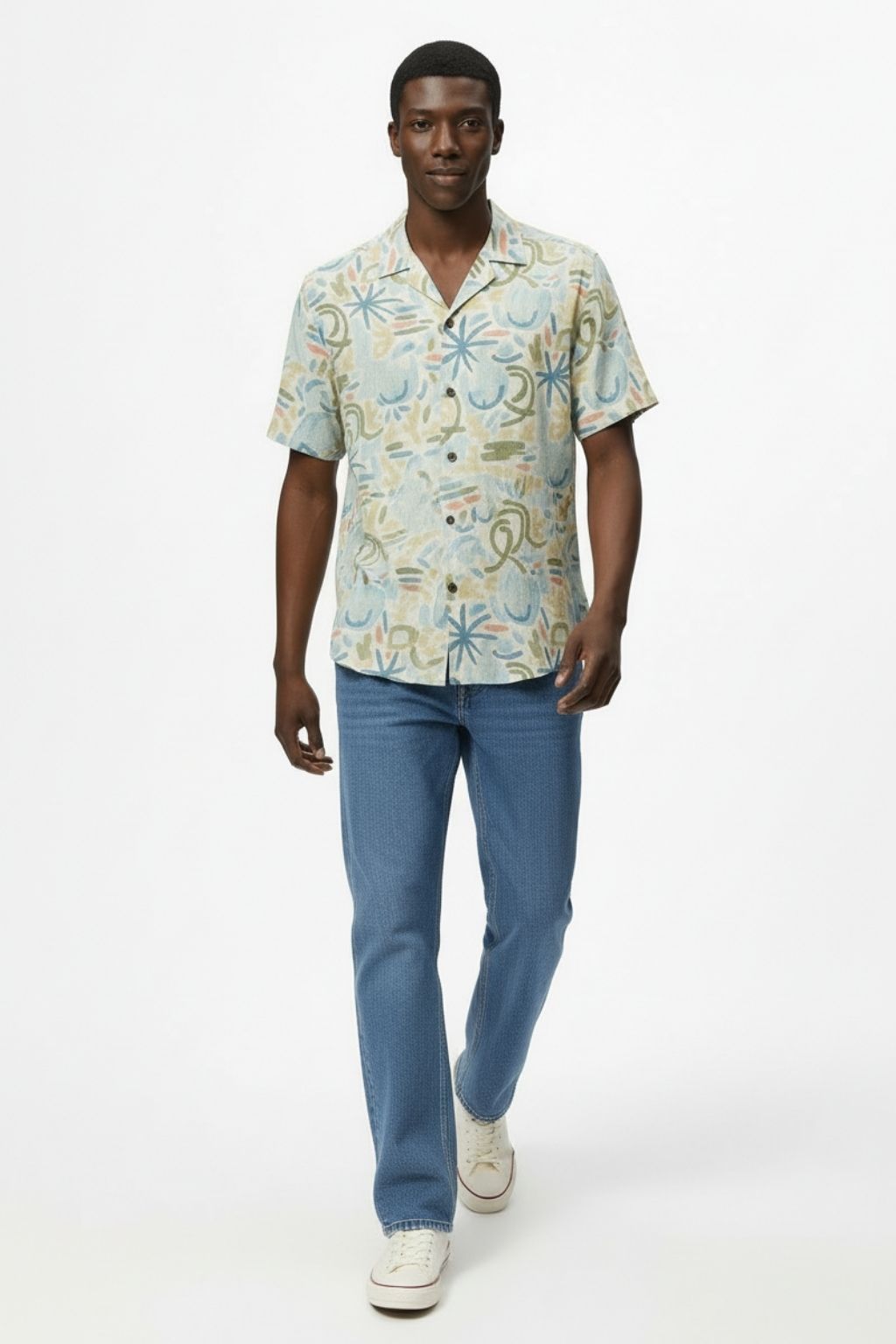 Colorful Abstract Cuban Collar Shirt - Image 3