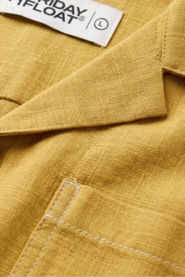 Mustard Beige Linen Cuban Collar Shirt