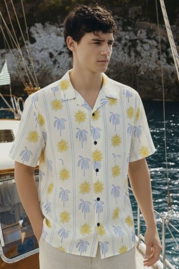 Friday Float Yellow Palm & Sun Cuban Collar Shirt