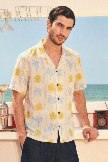 Friday Float Yellow Palm & Sun Cuban Collar Shirt