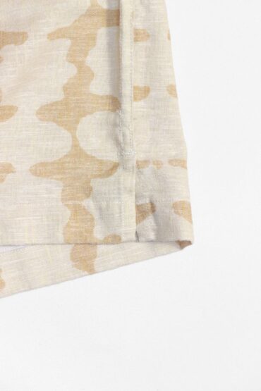 Beige Abstract Geometric Cuban Collar Shirt