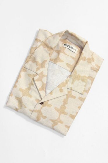 Beige Abstract Geometric Cuban Collar Shirt