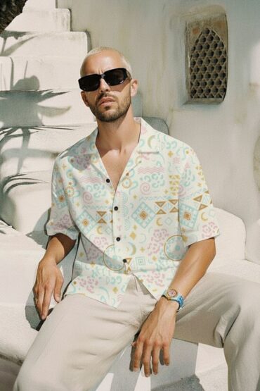 Pastel Abstract Geometric Cuban Collar Shirt