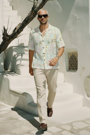 Pastel Abstract Geometric Cuban Collar Shirt