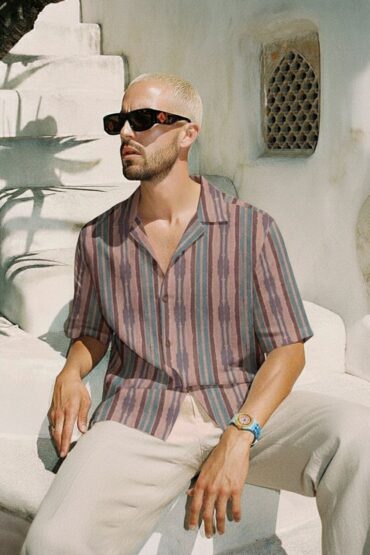 Earthy Rugged Finish Striped Cuban Collar Shirt