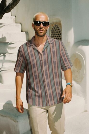 Earthy Rugged Finish Striped Cuban Collar Shirt