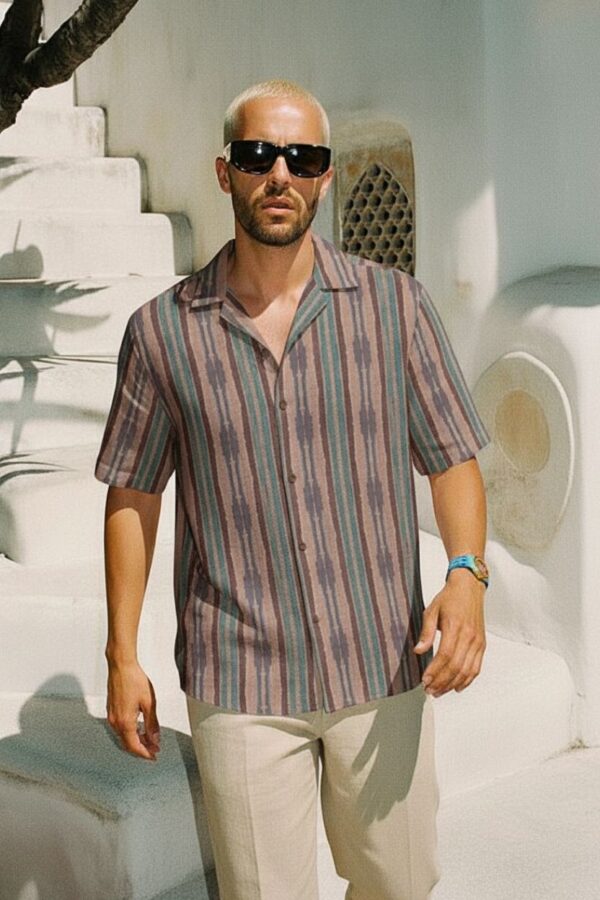 Earthy Rugged Finish Striped Cuban Collar Shirt