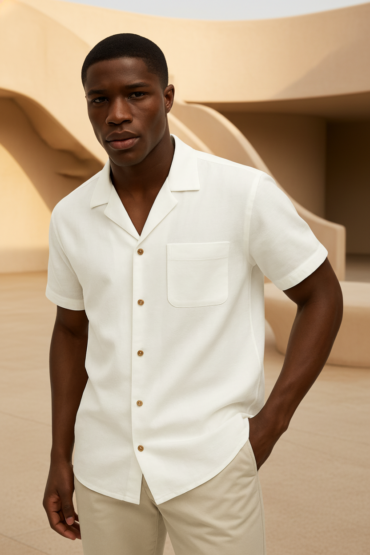 White Linen Cuban Collar Shirt