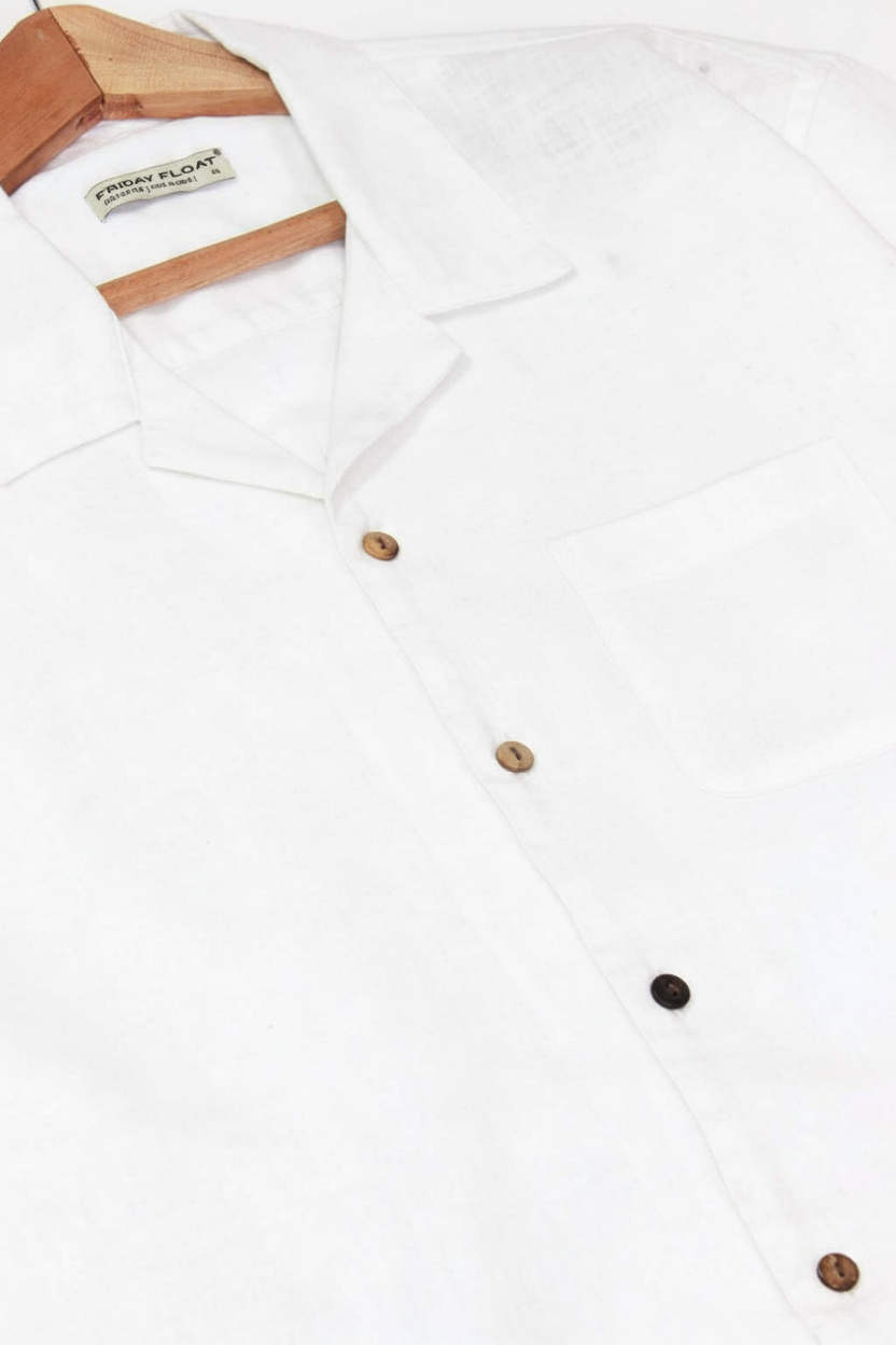 White Linen Cuban Collar Shirt