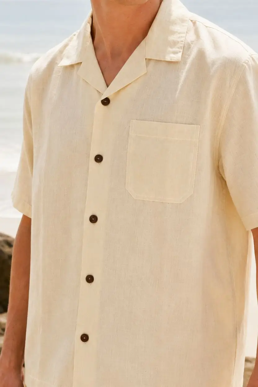 White Linen Cuban Collar Shirt - Image 4