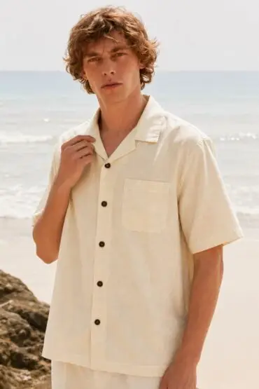 White Linen Cuban Collar Shirt