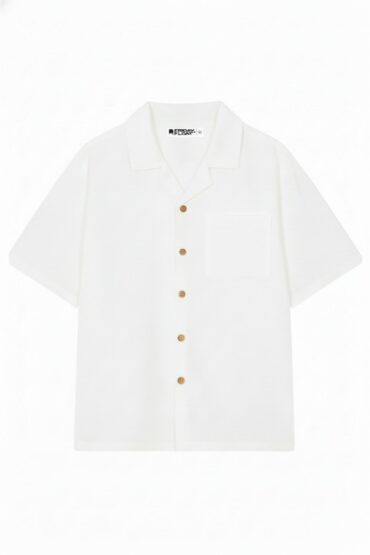 White Linen Cuban Collar Shirt