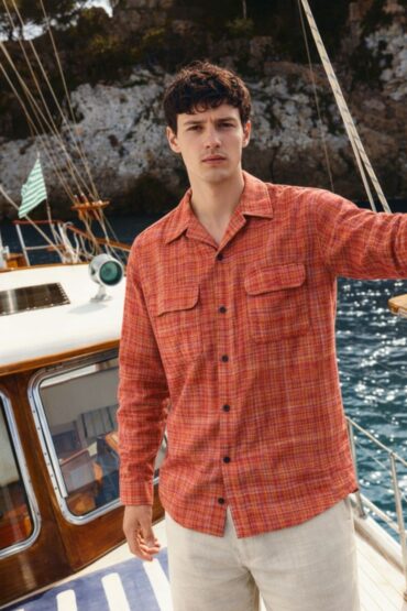 Khadi Textured Red Cuban Shirt Men