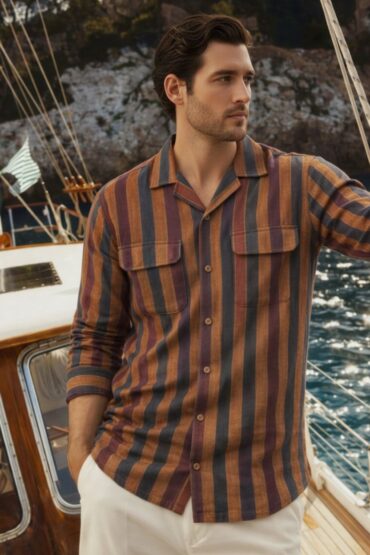 Earth Stripe Cuban Shirt Full Sleeve Double Flap Pocket