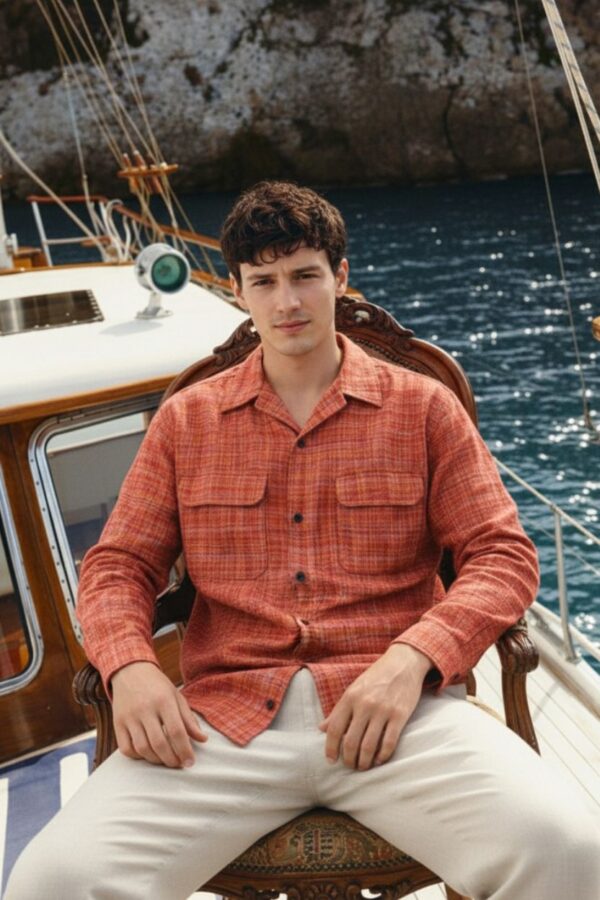 Khadi Textured Red Cuban Shirt Men