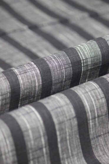 Textured Stripe Printed Khadi Camp Collar Shirt Black & Grey
