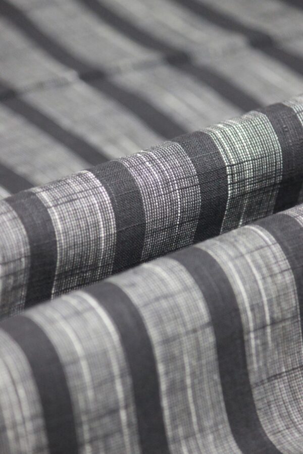 Textured Stripe Printed Khadi Camp Collar Shirt Black & Grey