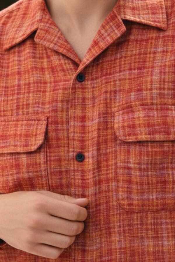 Khadi Textured Red Cuban Shirt Men