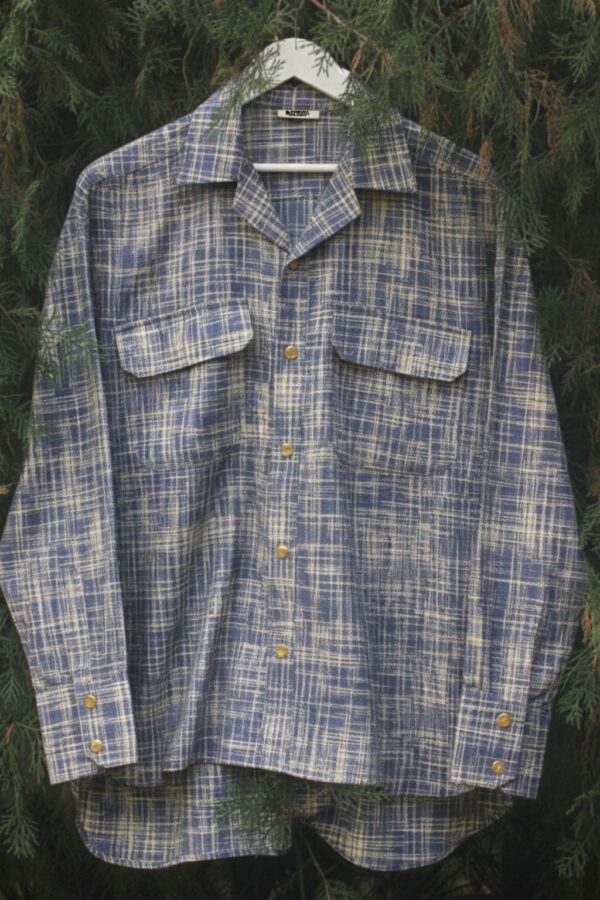 Cuban Collar Full Sleeve Khadi Cotton Blue Textured Shirt Men