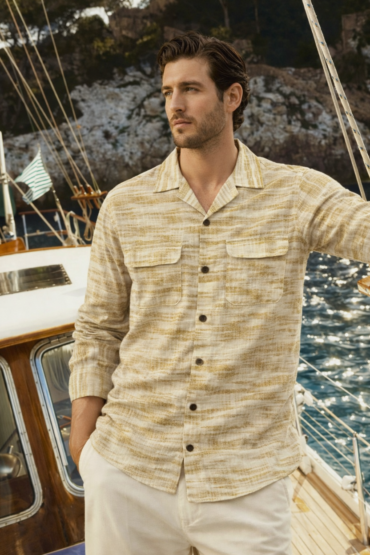 Warm Beige Sand Texture Cuban Full Sleeve Shirt
