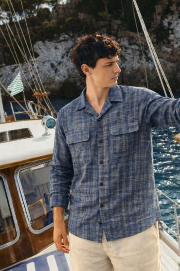 Khadi Textured Blue Full Sleeves Cuban Shirt Men