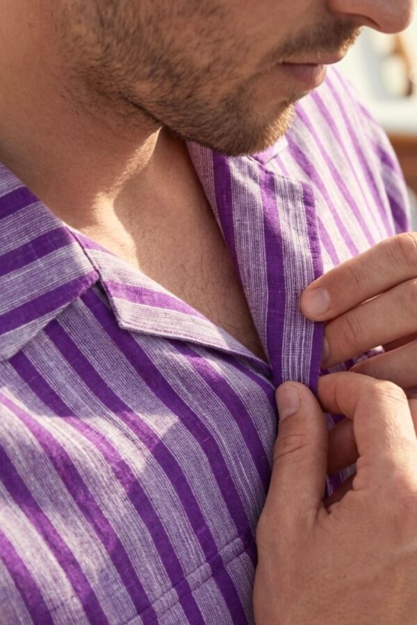 Textured Stripe Khadi Cuban Collar Shirt