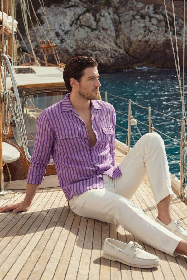 Textured Stripe Khadi Cuban Collar Shirt