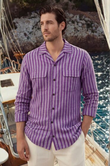 Textured Stripe Khadi Cuban Collar Shirt