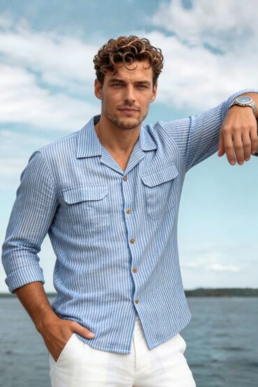 Stripe Blue & White Cuban Collar Shirt