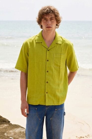 Mint Green Camp Collar Shirt for Men