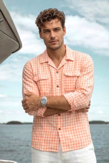 Peach Gingham Checkered Khadi Full Sleeve Shirt