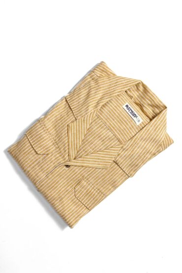 Beige Full Sleeve Khadi Stripe Cuban Shirt for Men