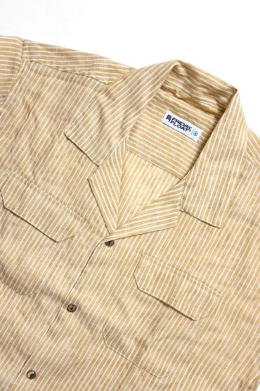 Beige Full Sleeve Khadi Stripe Cuban Shirt for Men