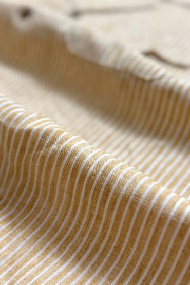 Beige Full Sleeve Khadi Stripe Cuban Shirt for Men