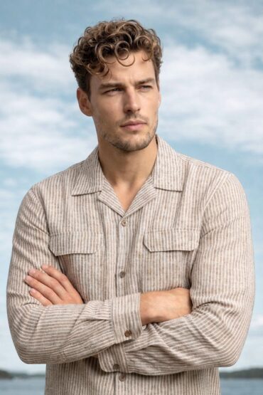 Stripe Grey & White Cuban Collar Shirt