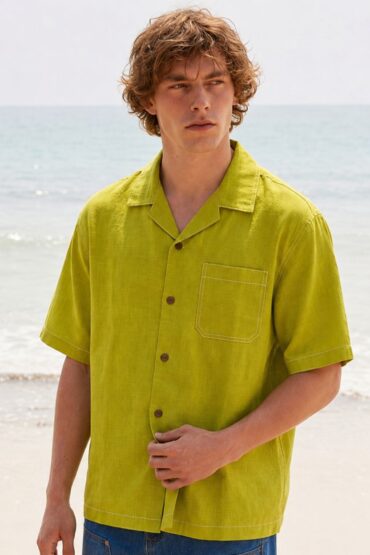 Mint Green Camp Collar Shirt for Men