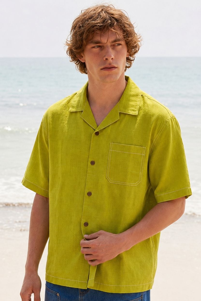 Mint Green Camp Collar Shirt for Men - Image 2