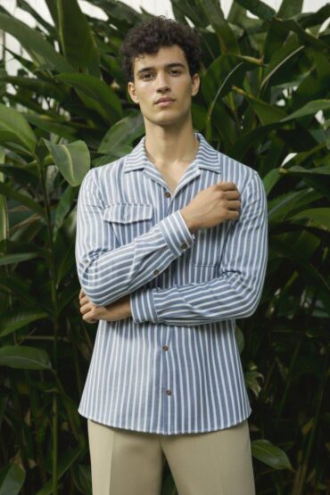 Stripe Blue & White Cuban Collar Shirt
